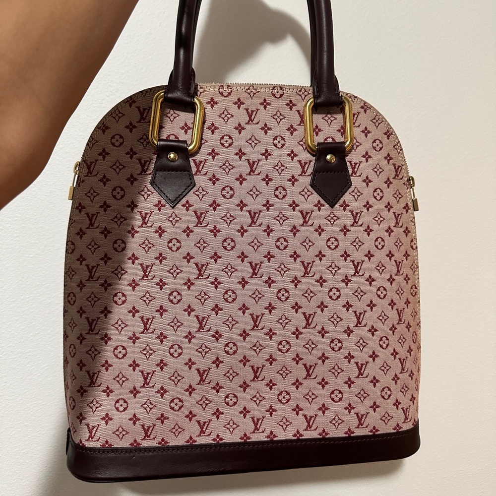 Louis Vuitton Red and Brown Satchel with Signature Pattern Alma